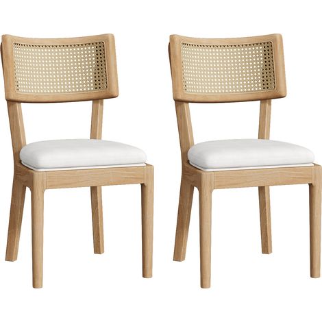 2er-Set Esszimmerstühle aus Holz mit Rattanlehne und Leinenbezug, Holzfarbe MODENUIT (1/5)