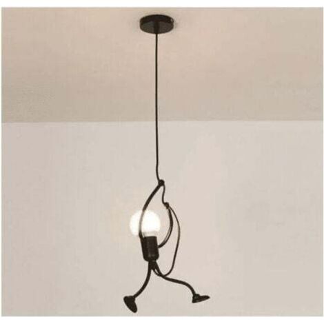 [NON UTILIZZATO] Moderne Suspension Créatif fer Gens Dessin animé Conception Lampe suspendue pour Des Enfants Chambre Chevet Salon Grenier noir--