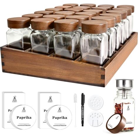 Gewürzregal Bambus Holz 24 Fächer 120ml-Gläser Organizer Etiketten Ständer (1/5)