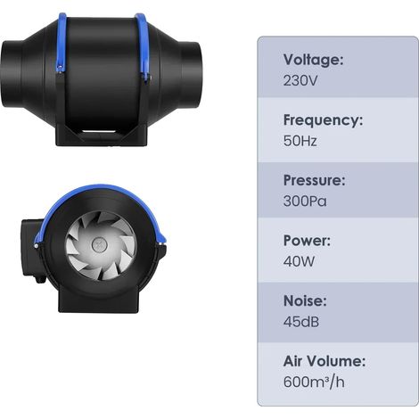 Ventilateur de conduit en ligne, vitesse réglable, débit d'air puissant, 6 inch  150mm (1/2)
