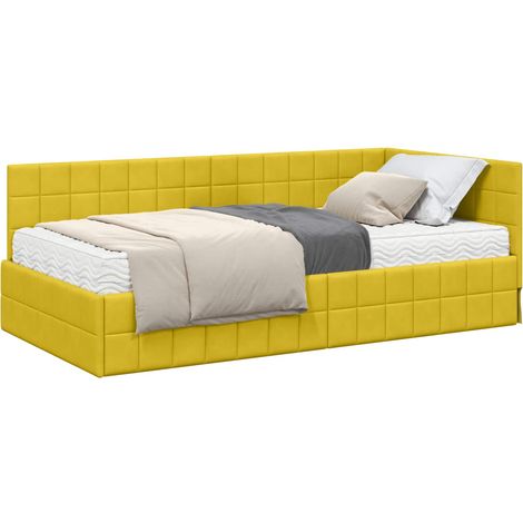 Corner Bed Frame with Mattress Manual 2 pcs Yellow Velvet vidaXL