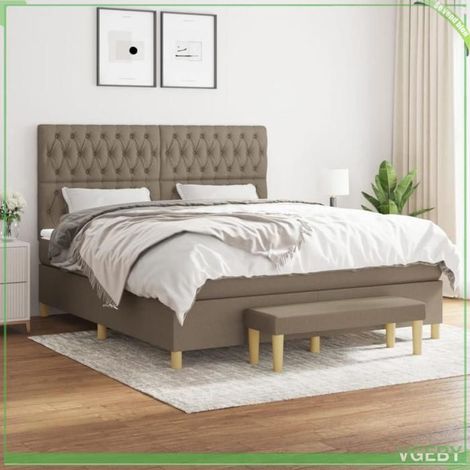 Lit à sommier - 3137417 - 180x200 cm - Tissu taupe - Matelas à ressorts ensachés (1/5)