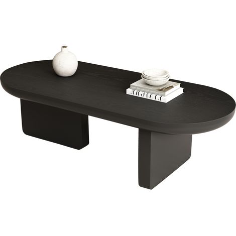 ELVMI Ovale Couchtisch mit 2 Beinen und 4 Filzgleitern, Wohnzimmer, 119,7×49,8×35,5 cm, aus MDF, Schwarz (1/5)