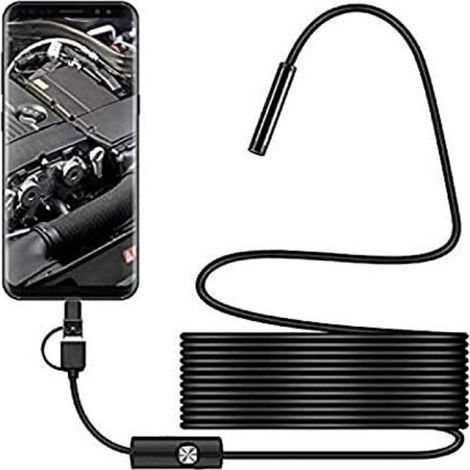 Caméra d'inspection USB C étanche 2.0 MP IP67 Câble semi-rigide 5m 6 lumières LED réglables Rotation 360° pour zones inaccessibles (1/4)