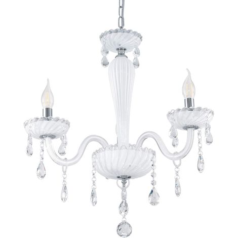 Eglo Carpento Lampadario a Sospensione a 3 Luci, Stile Vintage, Attacco E14. in Acciaio e Vetro Cromato, Bianco (1/4)