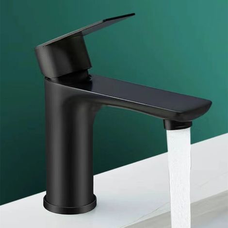 Stainless steel faucet for household hot and cold water, washbasin faucet, bathroom sink faucet - black low-profile