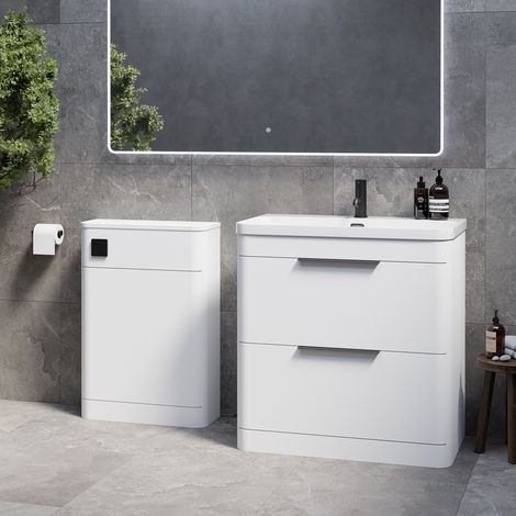Oslo Gloss White 1350mm Vanity Unit Toilet Suite with Fina Basin - 1350mm - Matt Black 300mm Finger PullWithout Jubilee Toilet Pan
