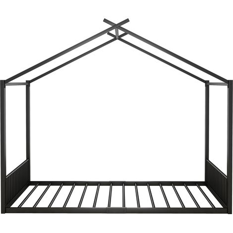 Cama infantil 140 x 200 cm de metal negro con estructura en forma de casa MODENUIT (1/5)