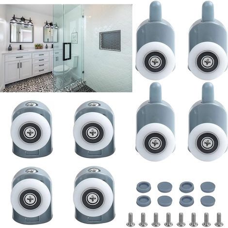 Rouleaux de porte de douche, 8 pcs rouleaux de porte de douche rouleaux de porte de douche simples 23 mm de diamètre de roue pièces de rechange pour salle de bain (1/5)