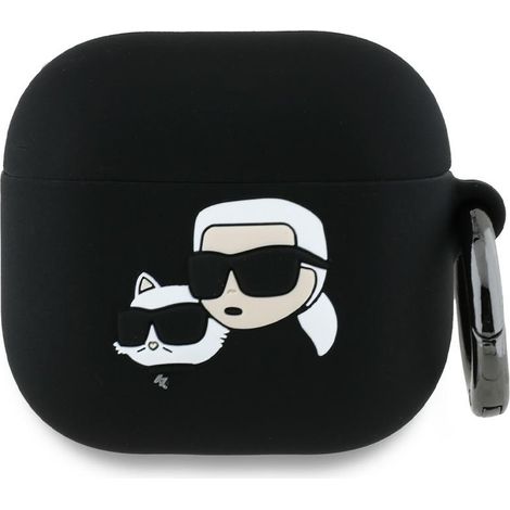 Karl Lagerfeld KLA4RUNKCHK AirPods 4 Hülle schwarz/schwarz Silikon Karl&Chaupette Kopf 3D (1/3)