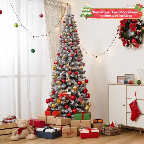 Sapin de Noël Artificiel 180 cm Sapin de Noël Floqué de Neige avec 460 Branches Support en Métal Pliable Forme Fine Décoration Saisonnière (1/2)