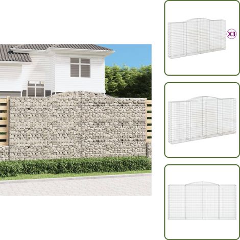 Paniers à gabions arqués 3 pcs 400x50x200/220 cm Fer galvanisé - Panier De Gabion - Mur De Gabion - Clôture Végétale - Décoration Jardin - Séparation Jardin (1/5)