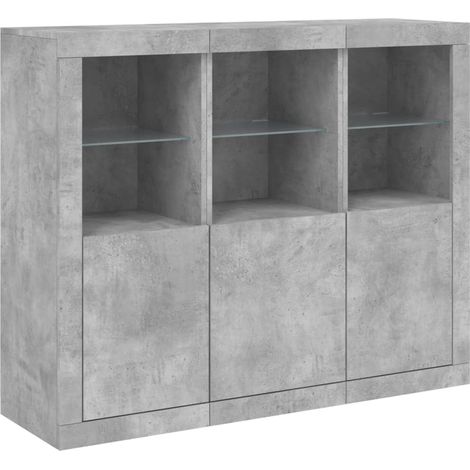 Credenza Credenza Comò Mobile contenitore Organizer Cucina Soggiorno Soggiorno con luci a LED 3 pezzi Legno composito Grigio 020037223