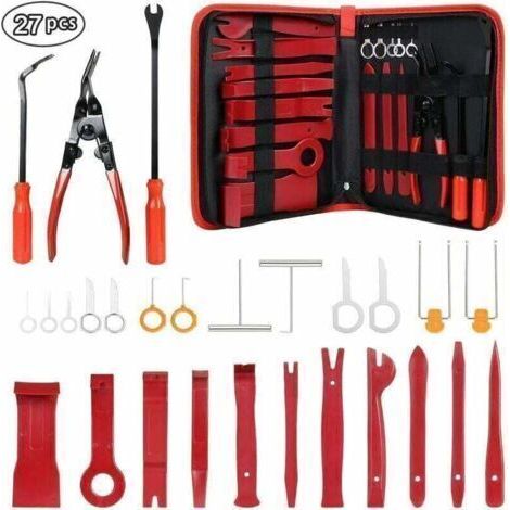 Outil Demontage Garniture, XU, 27PCS Outillage Mecanique Auto, Outils pour Garnitures Panneau, Auto Outil de Démontage de Panneau, Autoradio, Accessoires, Porte, Tableau de Bord de Voiture