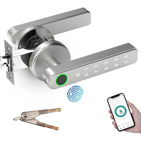 de Serrure porte intelligente 4 en 1 poignée argentée clavier électronique mot de passe Bluetooth biométrique empreinte digitale (1/3)
