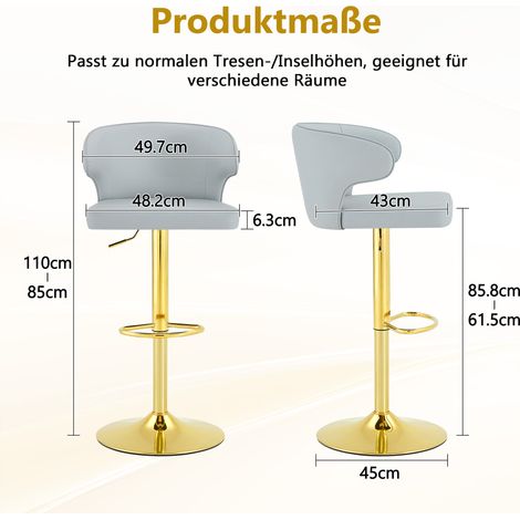 Ensemble de 2 tabourets de bar avec dossier réglable en hauteur, pivotants 360°, grande base et repose-pieds, tabourets modernes pour bar cuisine, chaises seules (1/5)