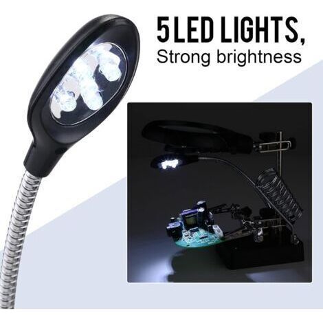 Lupenständer mit 5 LEDs, multifunktionaler Lötkolben, dritte Hand für Elektronikingenieure, Uhrmacher und Uhrmacherreparaturen (1/4)