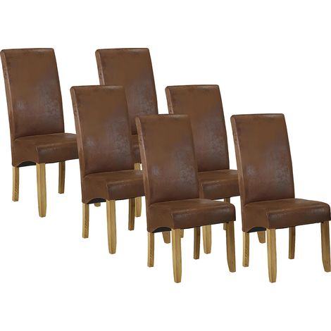 Lot de 6 chaises SANTOS - Microfibre aspect cuir vieilli - Pieds bois clair (1/5)