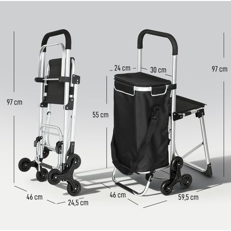 Carrello della spesa a 3 ruote con sedile, sacco Oxford 40 L, telaio in alluminio, nero DESVIAE (1/4)