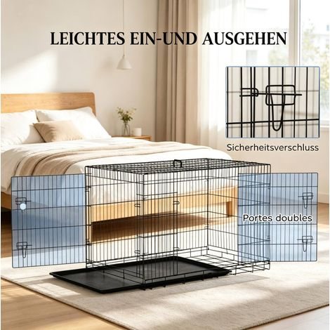 Caisse pliable pour chien en acier avec plateau amovible, taille moyenne, couleur noire (1/5)