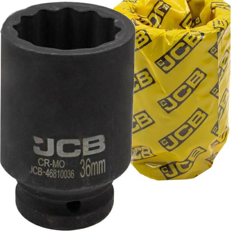 Bussola a impatto profonda JCB da 3/4" in acciaio Cr-Mo a 12 punte, 36 mm