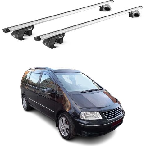 OMAC Dachträger Aluminium TÜV geprüft für VW Sharan 1995-2023 – Für Standard Dachreling – T Nut – Max 90 kg – 2 Schlösser Silber (1/5)
