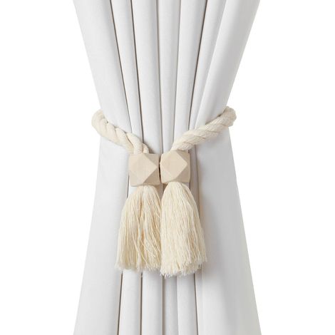 2 Paquets d'embrasses de Rideaux magnétiques Attaches Rideaux en Coton tissé à la Main Supports de Rideaux embrasses à Rideaux Attaches de Rideaux pour Rideaux (Beige, 2) (1/5)