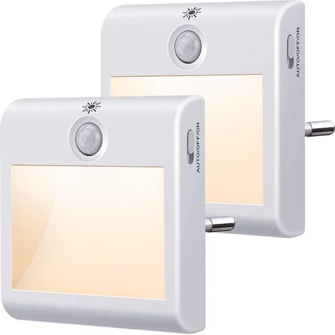 Nachtlicht mit Steckdose, [2er Pack] Nachtlicht mit Bewegungsmelder (AN/AUTO/AUS), Dimmbares LED Nachtlicht 3500K Warmweiß, Kinder Nachtlicht für Schlafzimmer, Flur, Treppenhaus, Küche, Wohnzimmer (1/5)