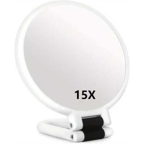 BUNTHAUS Lntyq Miroir grossissant 15x miroir pliant double face avec poignée, miroir de maquillage de poche miroir teinté miroir pliant de coiffeur adapté à divers détails de maquillage,Miroir Double (1/5)