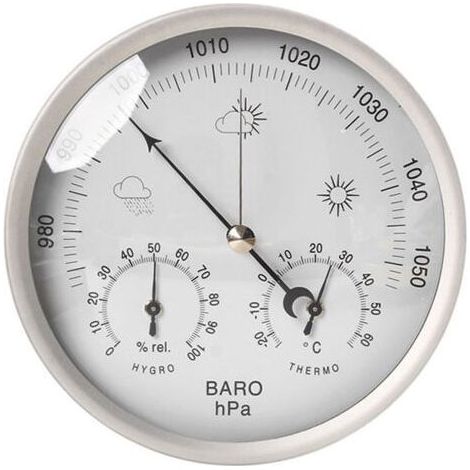 Station météo analogique inox Ø133mm – Baromètre 960-1060 hPa – Thermomètre -20°C à 50°C – Hygromètre 20 à 98% RH (1/4)