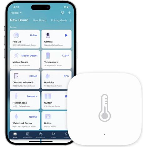 1 sensor de temperatura y humedad (requiere Zigbee) para control remoto y automatización del hogar. Compatible con Apple HomeKit y Alexa. (1/5)