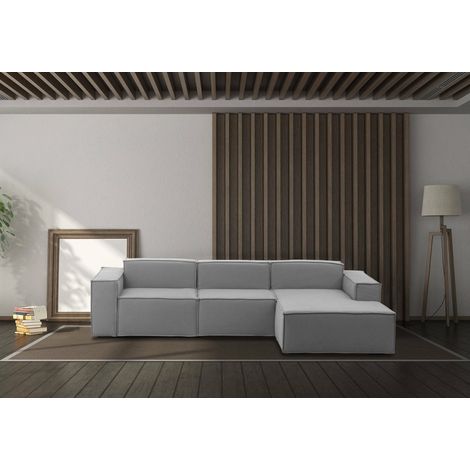 Talamo Italia Sofá fijo Giovanna, Sofá modular 3 plazas península derecha, 100% Made in Italy, Sofá moderno en tela, Cm 300x170h70, Gris, con embalaje reforzado (1/5)