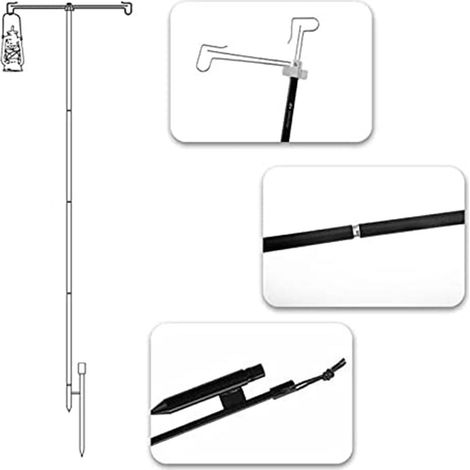 Support de lanterne de camping pliable, perche à lampe rétractable, tige suspendue en alliage d'aluminium pour lumière extérieure, idéal pour pique-nique, randonnée, pêche (1/5)