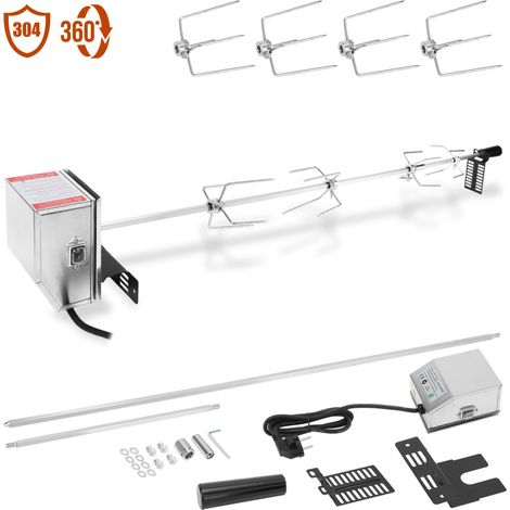 Broche BBQ Set 117cm 230V en Acier affiné 4 Fourches incluses Broches Grillade Rôtisserie (1/5)