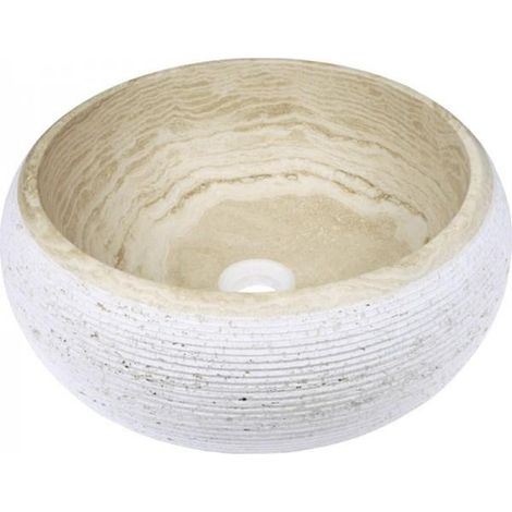 Cristina Ondyna – Vasque à poser en pierre ronde Sable rayé Ø42cm – Hauteur 15cm – Poids 19kg pour salle de bain moderne – Garantie 8 ans - UR2405 (1/2)