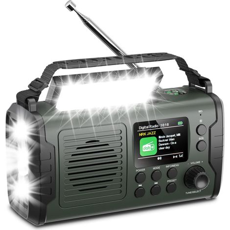 20000mAh Radio Solaire à Manivelle avec Bluetooth Dab/FM, Lampe Torche/Lumière de Lecture, Chargeur USB pour Téléphone, Alarme SOS, Carte TF, Radio Portable d'urgence pour Camping et Extérieur (1/5)