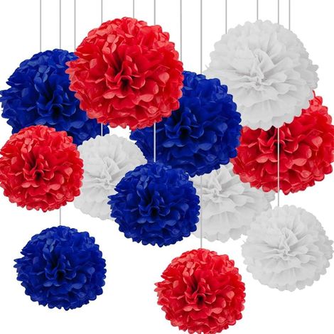 12 boules de laine de papier drapeau tricolore Rouge Blanc Bleu drapeau français décoration fête supporters football fan zone (1/5)