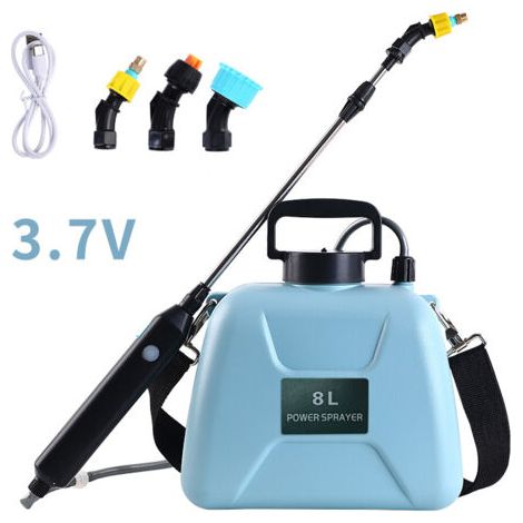 Elektrischer Garten-Drucksprüher, 8 l, mit 3 verstellbaren Düsen, automatischer Pumpe, mit Teleskop-Pflanzensprüher, blaue Autowäsche