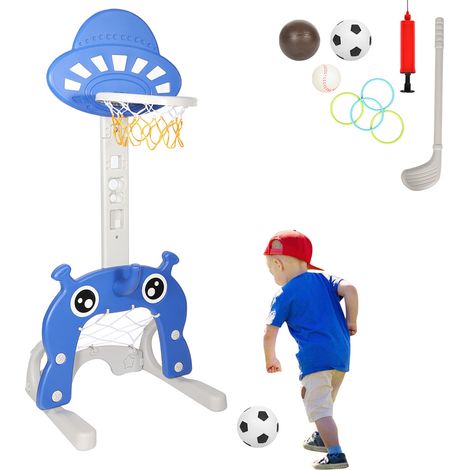 Wolketon Panier de Basketball pour Enfants 4 en 1 Poteau de basket-ball Réglable en hauteur avec but de football Golf Anneau de lancer