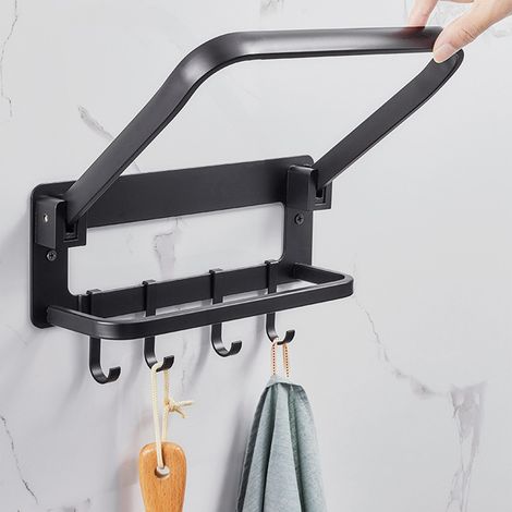 Étagère de rangement pour lavabo de salle de bain, pliable, gain de place, en aluminium, avec crochets, pour égouttoir mural, cuisine et salle de bain (1/5)