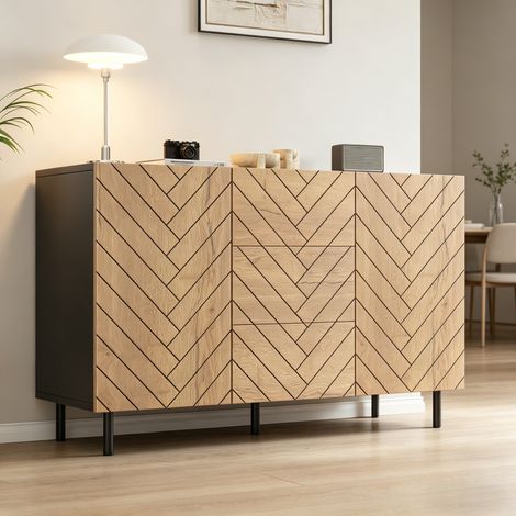 Buffet 120x40x76 cm meuble de rangement 3 tiroirs 2 portes design contemporain bois mat cadre noir pratique salon (1/5)