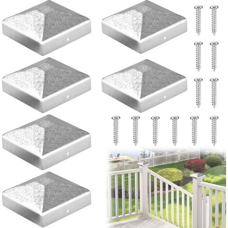 6 Pièces Capuchons de Poteau, Chapeau Poteau Bois 7x7 cm, Chapeau de Poteaux Forme Pyramide, Capuchons de Clôture en Métal, Capuchons de Poteaux de Clôture avec Vis, pour Jardin, Carport, Terrasse (1/5)