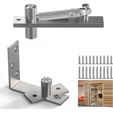 Charnière pivotante robuste pour porte cachée, bibliothèque, charnière de porte cachée pour porte secrète en bois, rotation à 180 degrés, système de charnière à pivot invisible en acier (1/5)