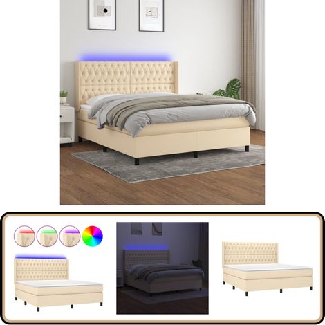 Boxspringbett mit Matratze & LED Creme 180x200 cm Stoff - Boxspringbett - Doppelbett - Bettenrahmen - Lattenrost - Schlafsystem