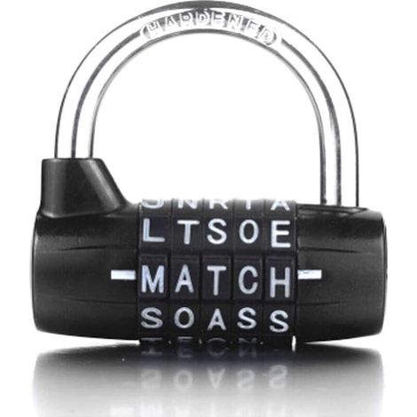 Cadenas, cadenas à combinaison, cadenas à 5 cadrans, cadenas à 5 lettres, cadenas à 5 combinaisons, casiers de gymnase, convient, noir (1/4)