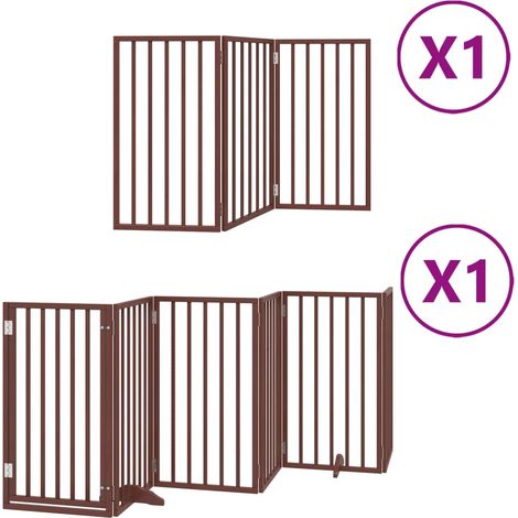 Barrière de sécurité pour chien animaux de compagnie porte pliable 9 panneaux longueur 450 cm bois de peuplier marron (1/5)