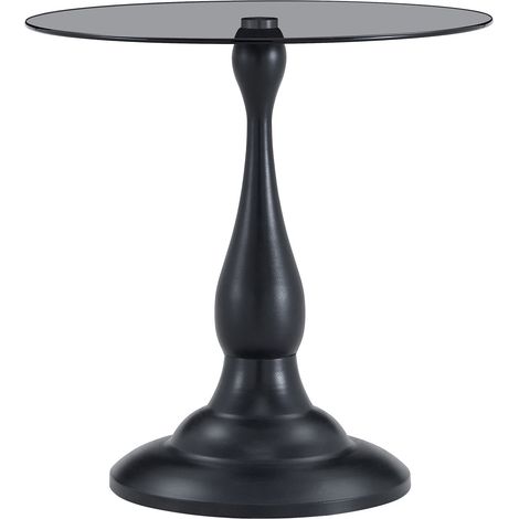 Mesa auxiliar redonda de vidrio templado negro con base estable, 50 cm (1/5)