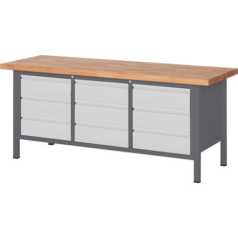 STIER Höhenverstellbare Werkbank Premium mit 9 Schubladen BxTxH 2000x700x840-1040mm