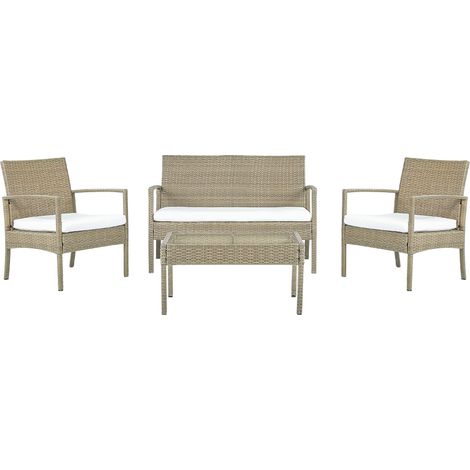 4 Seater PE Rattan Garden Sofa Set Light Brown MARSALA (1/5)