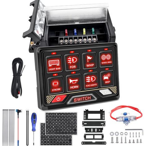 Panneau Interrupteur RGB 8 Gang 12V/24V pour Véhicule 60A Système de relais avec circuit auxiliaire RGB. Compatible 12-24V voiture, camion, bateau, ATV et véhicules tout-terrain (1/5)